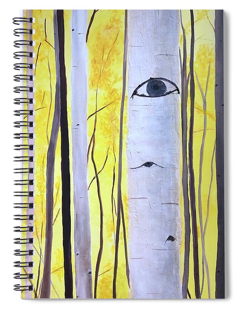 Aspens Spiral Notebook featuring the mixed media A Stand of Aspen by Kate Conaboy