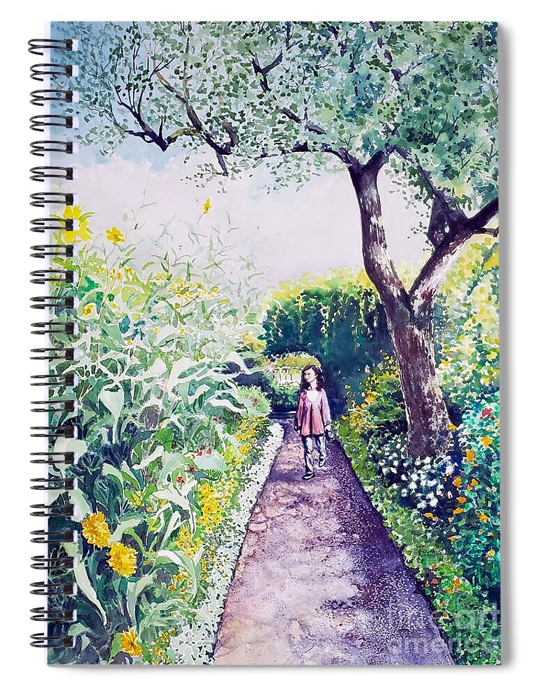 Walk Spiral Notebook featuring the painting A Stroll by the Sunflowers by Merana Cadorette