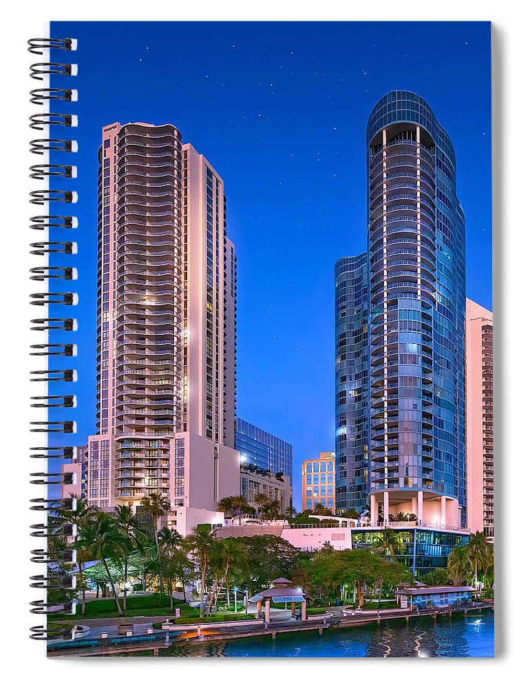 Fort Lauderdale Spiral Notebook featuring the photograph A Tale of Two Towers by Mark Andrew Thomas