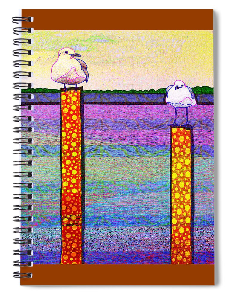 Beach Spiral Notebook featuring the digital art A Trio Of Gulls by Rod Whyte