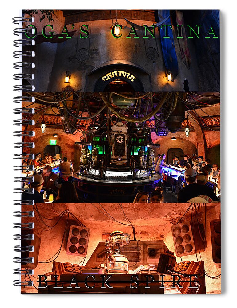 Oga's Cantina Spiral Notebook featuring the photograph A triple shot of Oga's Cantina poster work A by David Lee Thompson