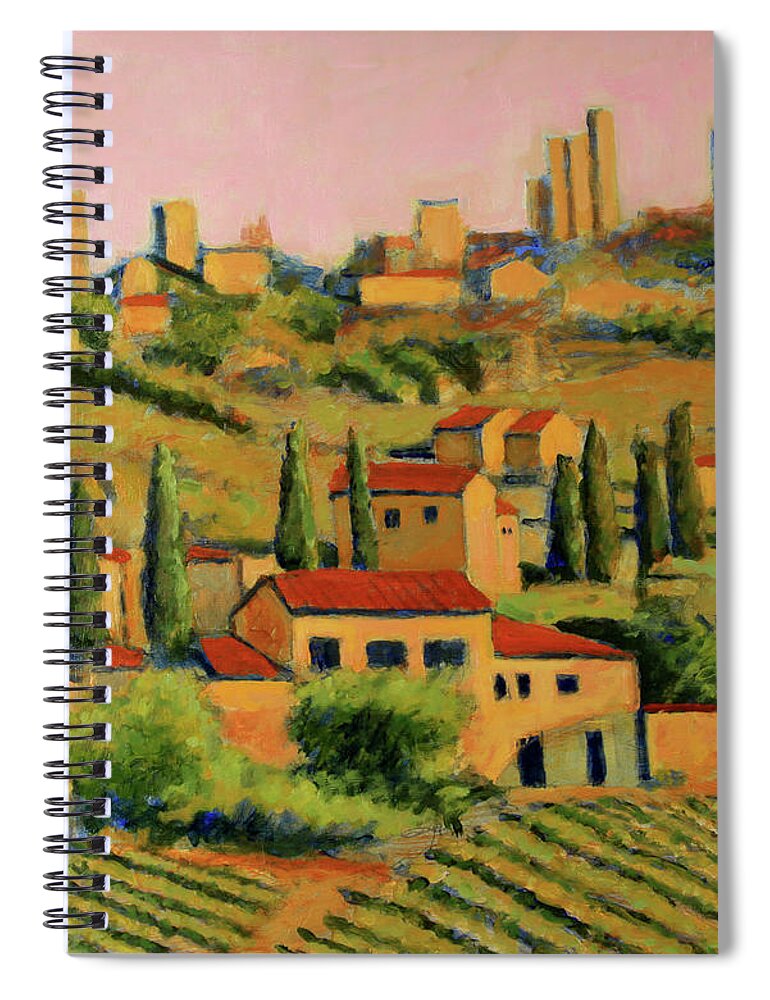 Red Tile Roofs Spiral Notebook featuring the painting A Tuscan View by David Zimmerman