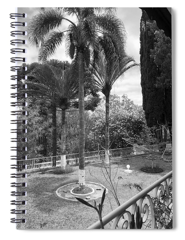 All Spiral Notebook featuring the digital art A View of Backyard from Patio Black and White KN63 by Art Inspirity