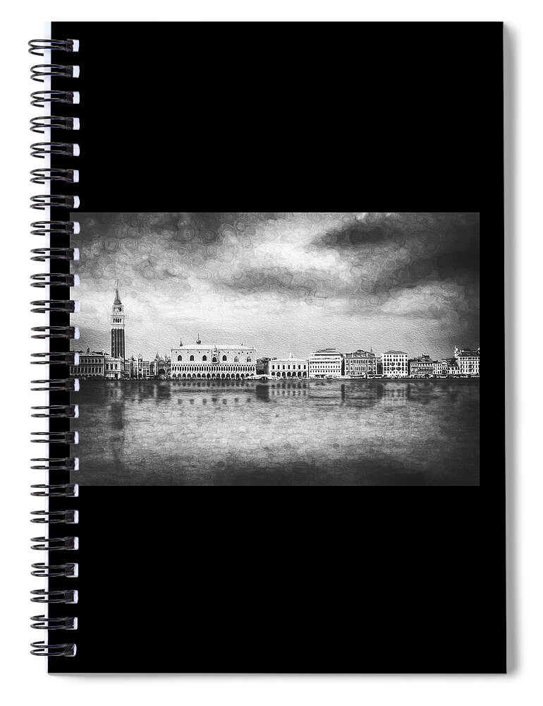 Venice Spiral Notebook featuring the photograph A Vision of Venice Italy Reflected Black and White by Carol Japp