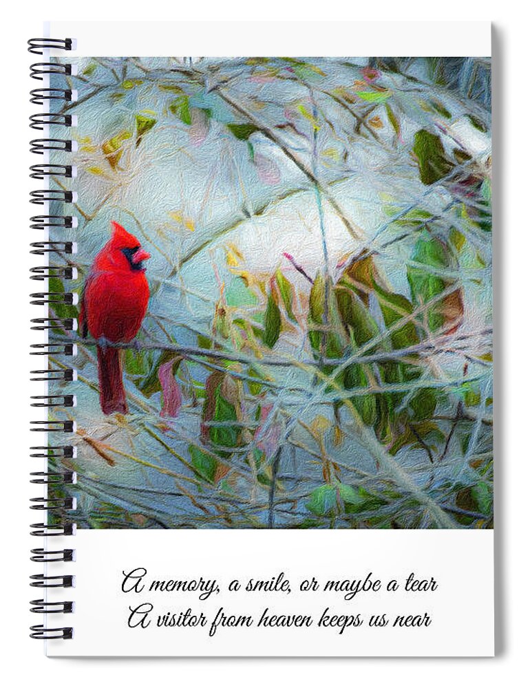 Cardinal Spiral Notebook featuring the photograph A Visitor Sent From Heaven by Diane Lindon Coy
