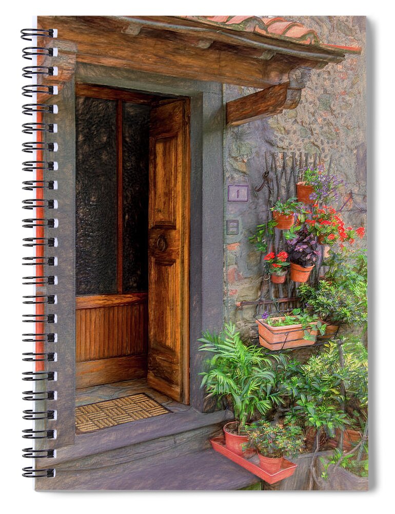 Tuscany Spiral Notebook featuring the photograph A Warm Tuscan Welcome by Marcy Wielfaert