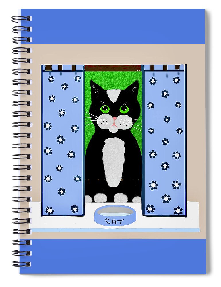 Cat Spiral Notebook featuring the digital art A whimsical cat by Elaine Hayward