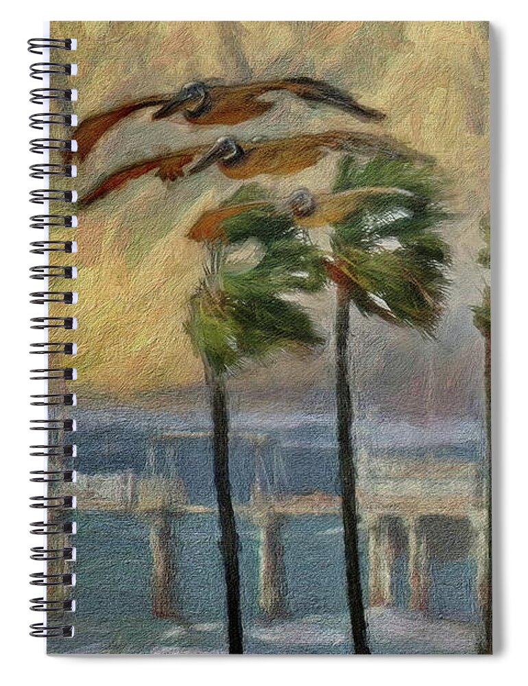 La Jolla Spiral Notebook featuring the digital art A Windy Day at La Jolla Shores by Russ Harris