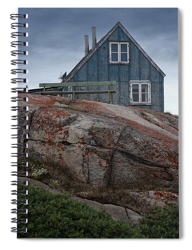 Greenland Spiral Notebook featuring the photograph A wooden house in Disco bay by Anges Van der Logt
