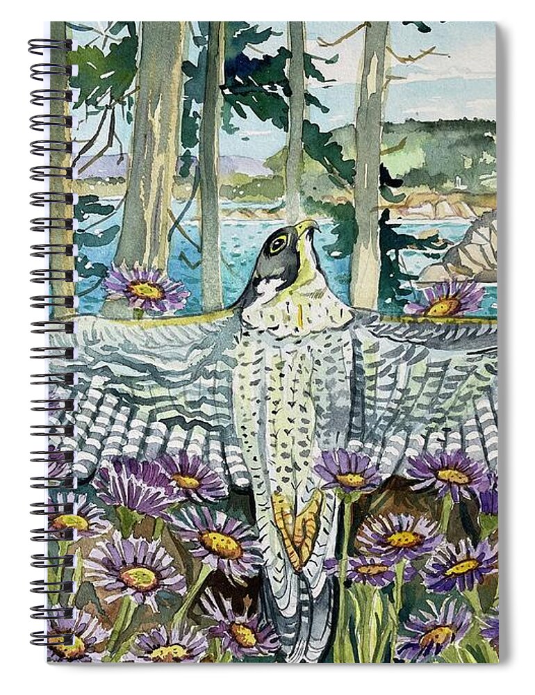 California Spiral Notebook featuring the painting Abalone Cove Peregrine by Luisa Millicent