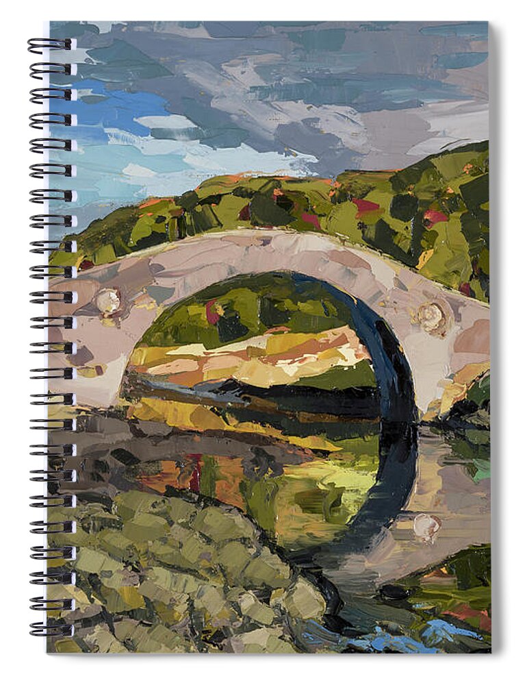 Scotland Spiral Notebook featuring the painting Abandoned Bridge, 2015 by PJ Kirk
