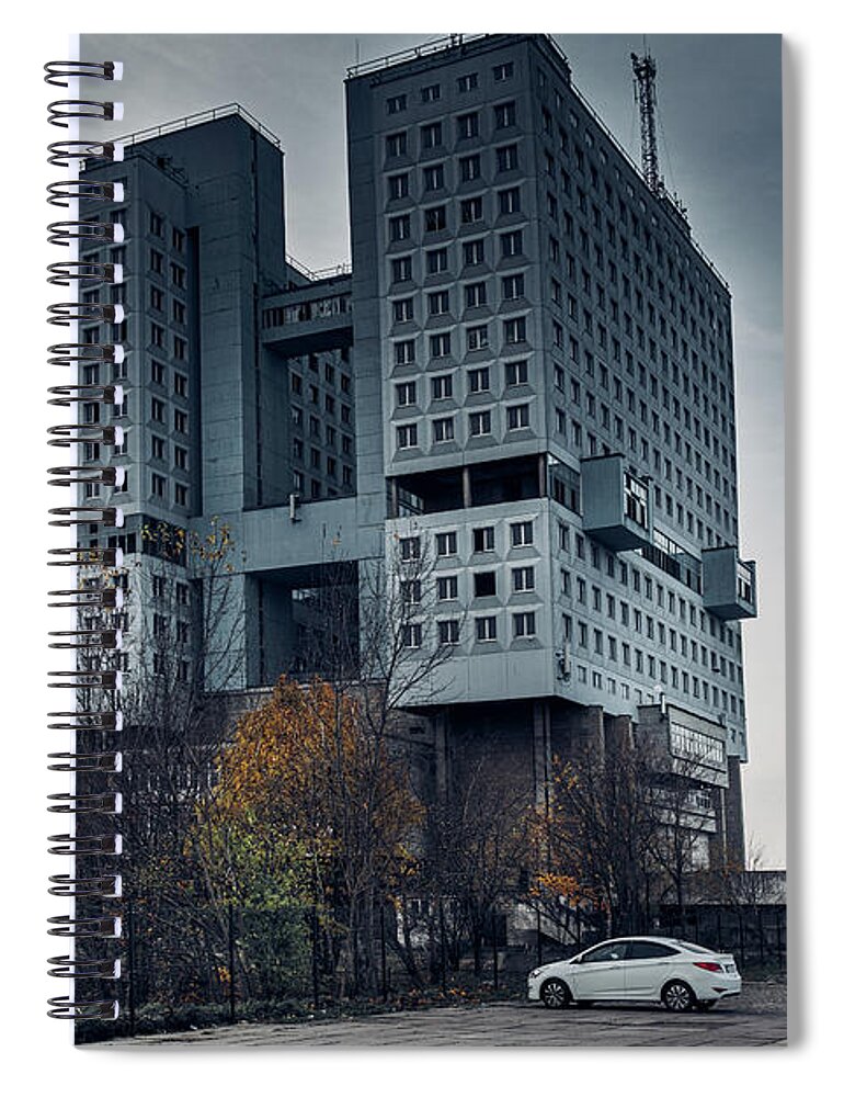 City Spiral Notebook featuring the photograph Abandoned building in centre of city by Marina Usmanskaya