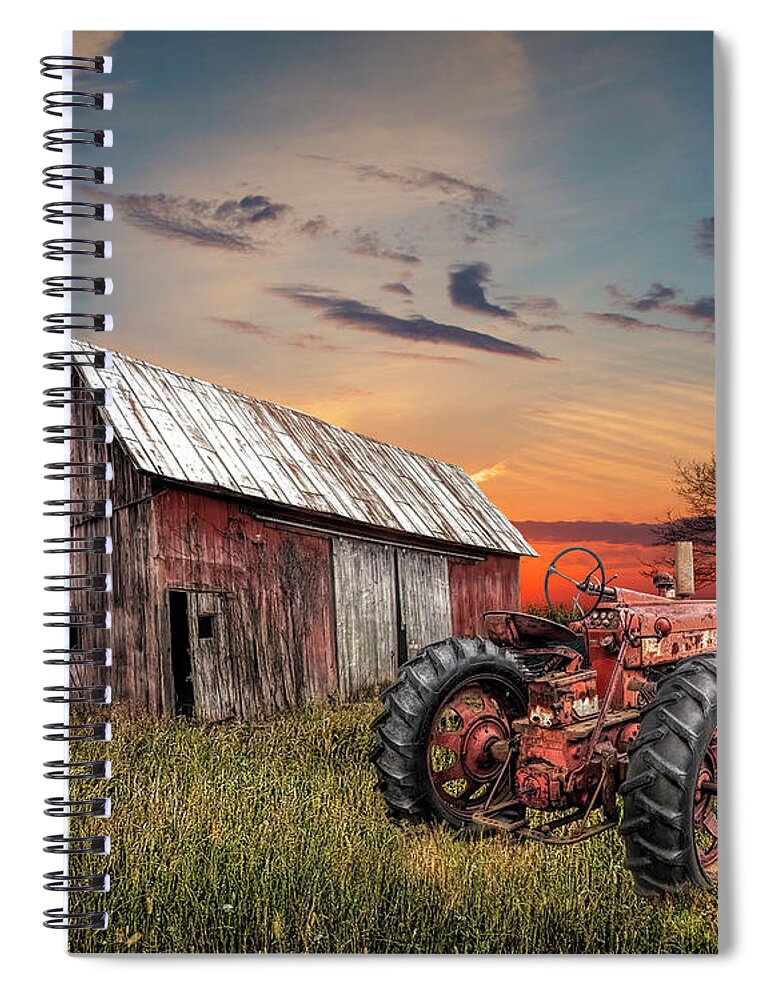 Art Spiral Notebook featuring the photograph Abandoned Farmall Tractor and Barn by Randall Nyhof
