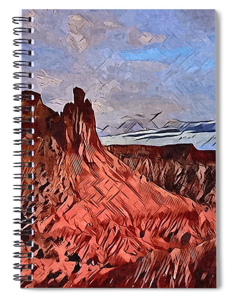 The Red Sandstone Cliffs At Ghost Ranch In Abiquiu Spiral Notebook featuring the digital art Abiquiu Cliffs by Aerial Santa Fe