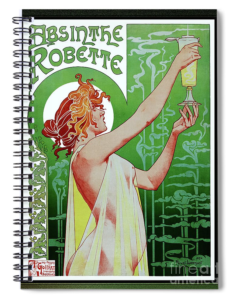 Absinthe Robette Spiral Notebook featuring the painting Absinthe Robette by Henri Privat-Livemont - Xzendor7 Vintage Art Reproductions by Rolando Burbon