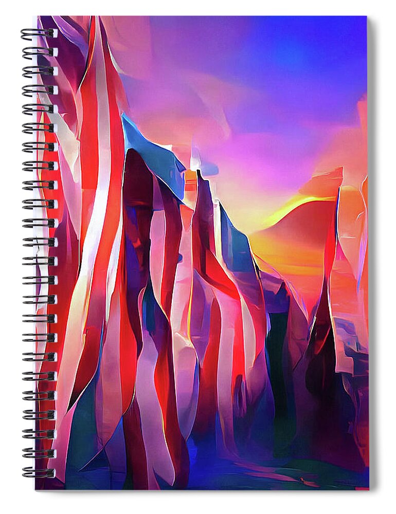 Usa Spiral Notebook featuring the digital art Abstract American Landscape 02 Patriotic US Flag Colors Red Blue White by Matthias Hauser