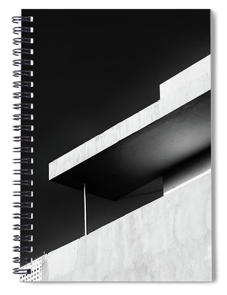 Black And White Spiral Notebook featuring the photograph Abstract architecture design. Black and white futuristic exterior background. Black sky copy-space by Michalakis Ppalis