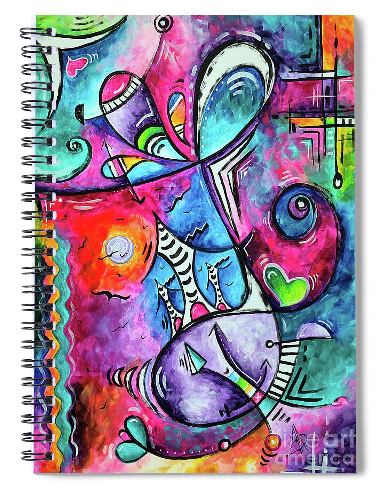 Jigsaw Spiral Notebook featuring the painting Abstract Art Whimsical Seuss Like Fun Houses Original Painting Modern Artwork Megan Duncanson by Megan Aroon
