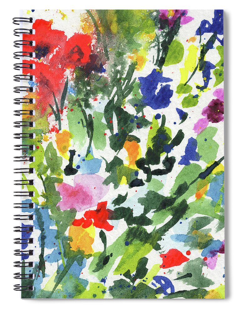 Abstract Flowers Spiral Notebook featuring the painting Abstract Burst Of Flowers Multicolor Splash Of Watercolor V by Irina Sztukowski