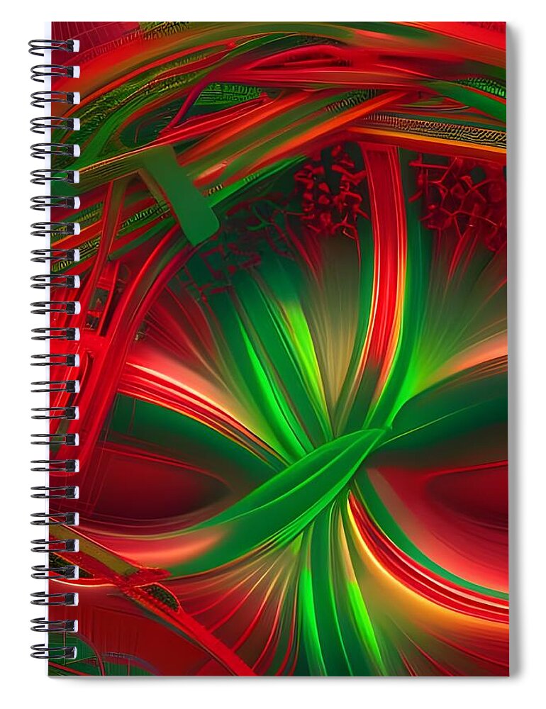 Digital Abstract Red Green Christmas Spiral Notebook featuring the digital art Abstract Christmas Bow by Beverly Read