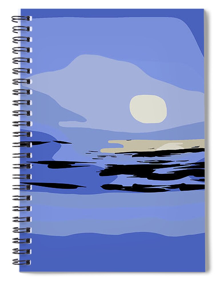 Abstract Spiral Notebook featuring the digital art Abstract Coastal Moon Setting by Kirt Tisdale