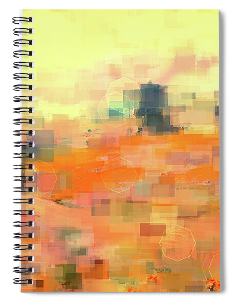 Abstract Spiral Notebook featuring the digital art Abstract Desert Landscape-The Less Traveled Road by Shelli Fitzpatrick