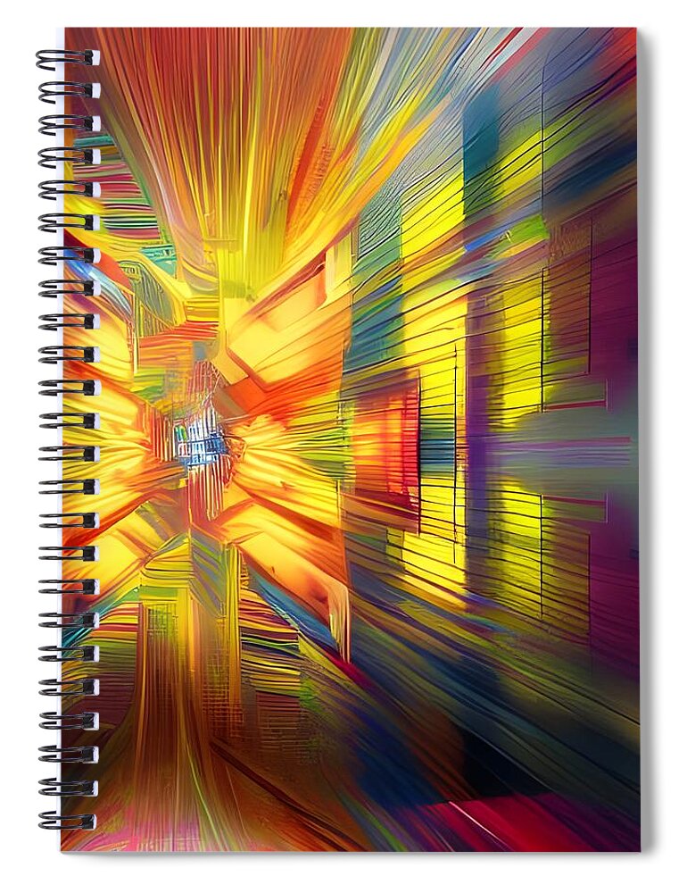 Digital Abstract Yellow Gold Lines Spiral Notebook featuring the digital art Abstract Exploding by Beverly Read