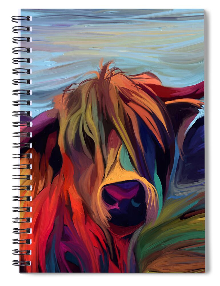 Abstract Cow Spiral Notebook featuring the mixed media Abstract Highland Cow by Ann Leech