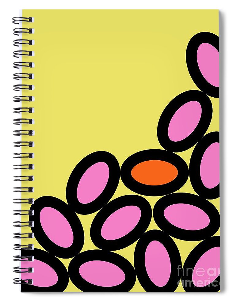 Abstract Spiral Notebook featuring the digital art Abstract Ovals on Yellow by Donna Mibus