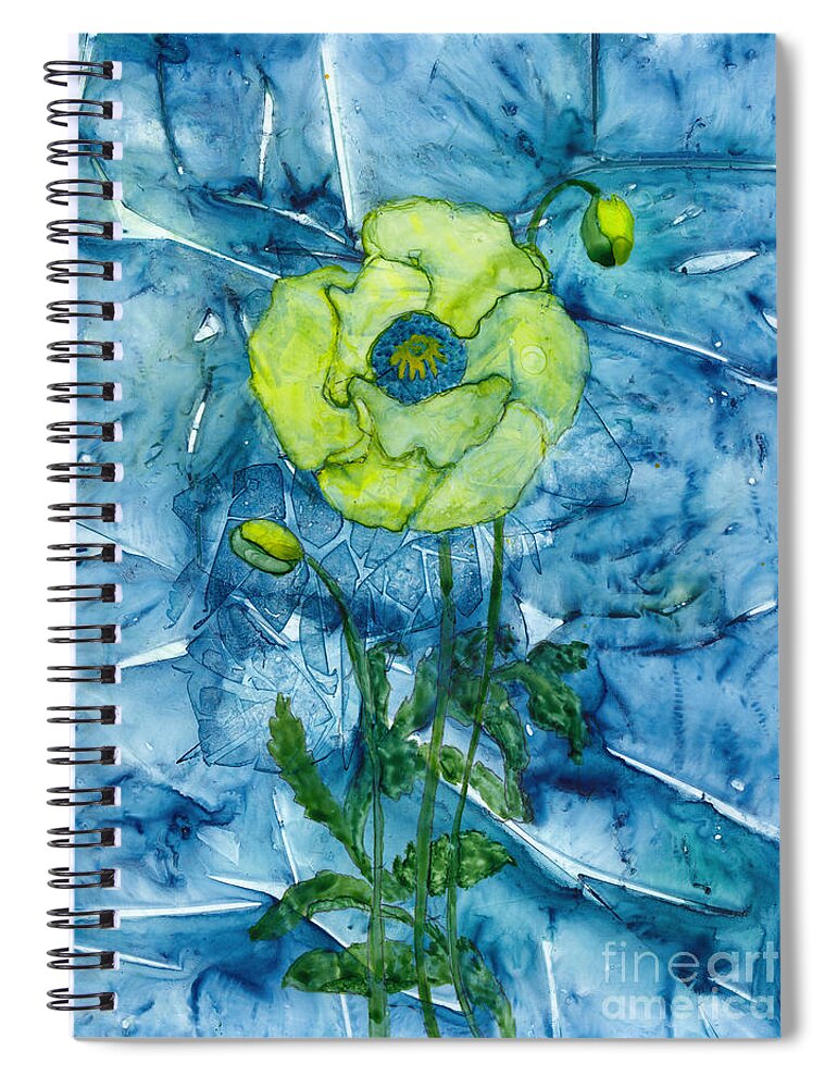 Poppy Spiral Notebook featuring the painting Abstract Wild Green Poppy by Conni Schaftenaar