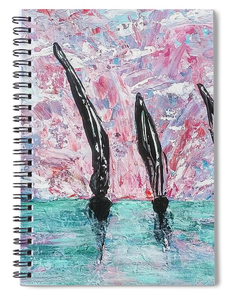 Abstract Spiral Notebook featuring the painting Abstract with Sailboats by Lynne McQueen