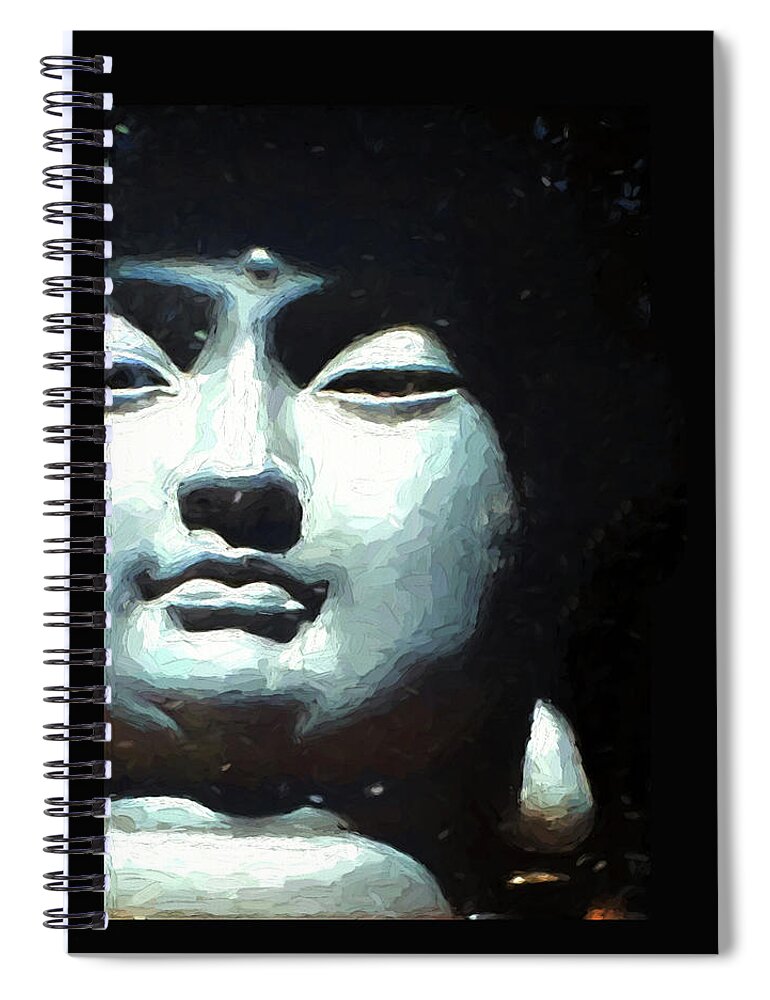 Abstracted Buddha Spiral Notebook featuring the mixed media Abstracted Buddha by Kandy Hurley