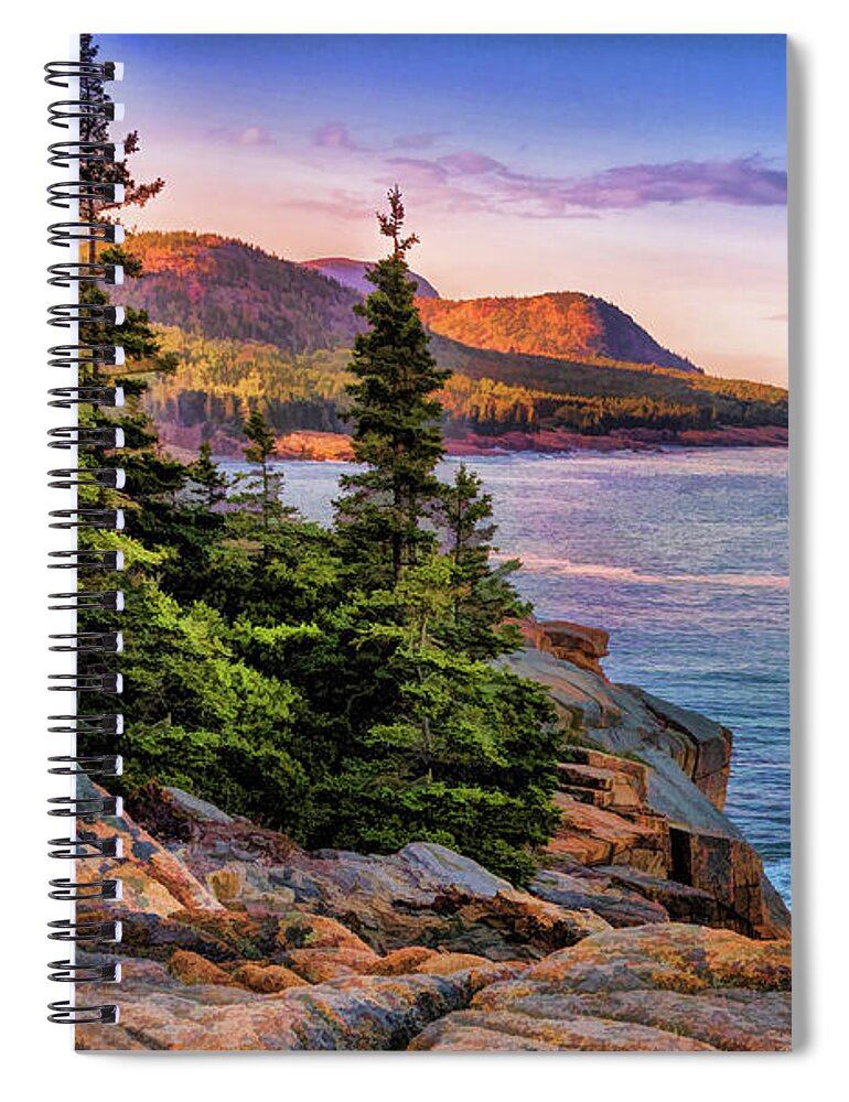 Acadia Spiral Notebook featuring the painting Acadia National Park Sunset Shoreline by Christopher Arndt