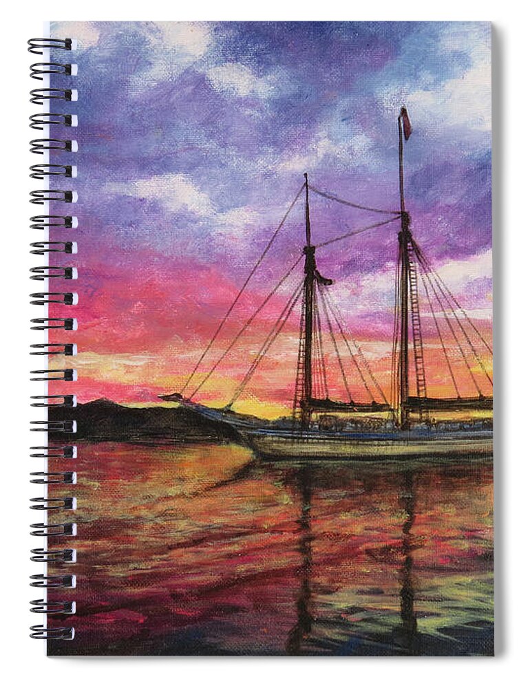 Acadia Spiral Notebook featuring the painting Acadia Sunset at Sea by Zan Savage