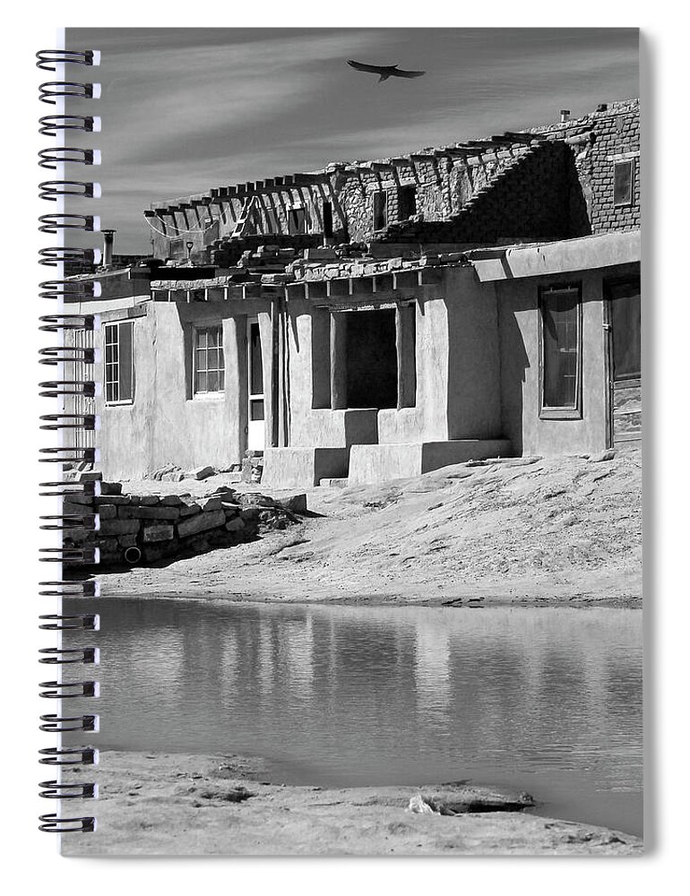 Acoma Pueblo Spiral Notebook featuring the photograph Acoma Pueblo Adobe Homes B W by Mike McGlothlen
