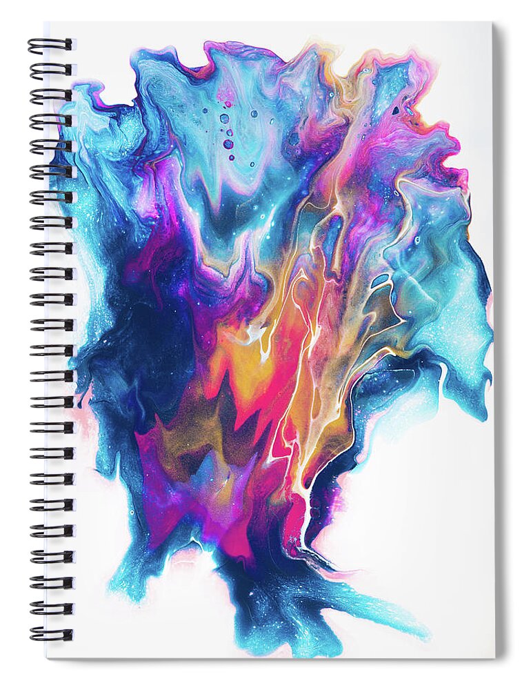 Abstract Spiral Notebook featuring the painting Acrylic Pouring Art Dutch Pour Blue Purple Gold by Matthias Hauser
