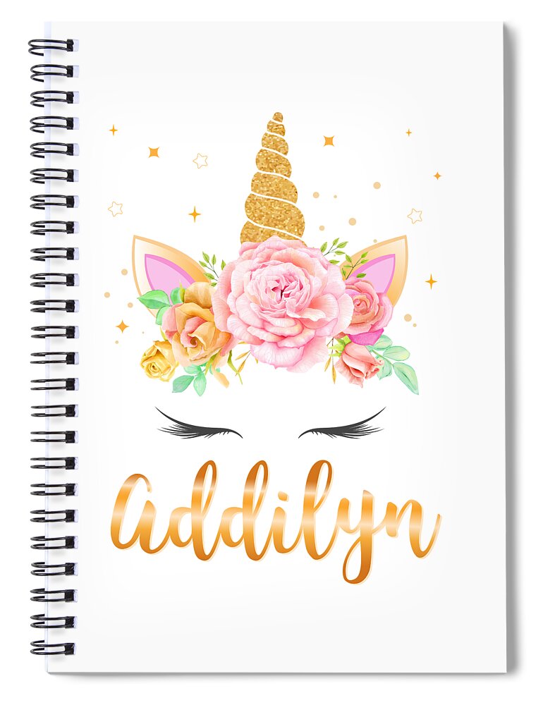 Addilyn Name Unicorn Horn with flower wreath and Gold Glitter, Unicorn face  Spiral Notebook by Elsayed Atta - Pixels Merch