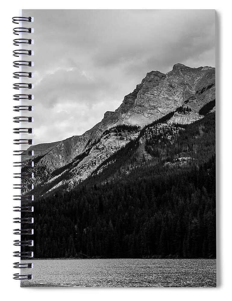Admiring Two Jack Lake Black And White Spiral Notebook featuring the photograph Admiring Two Jack Lake Black And White by Dan Sproul