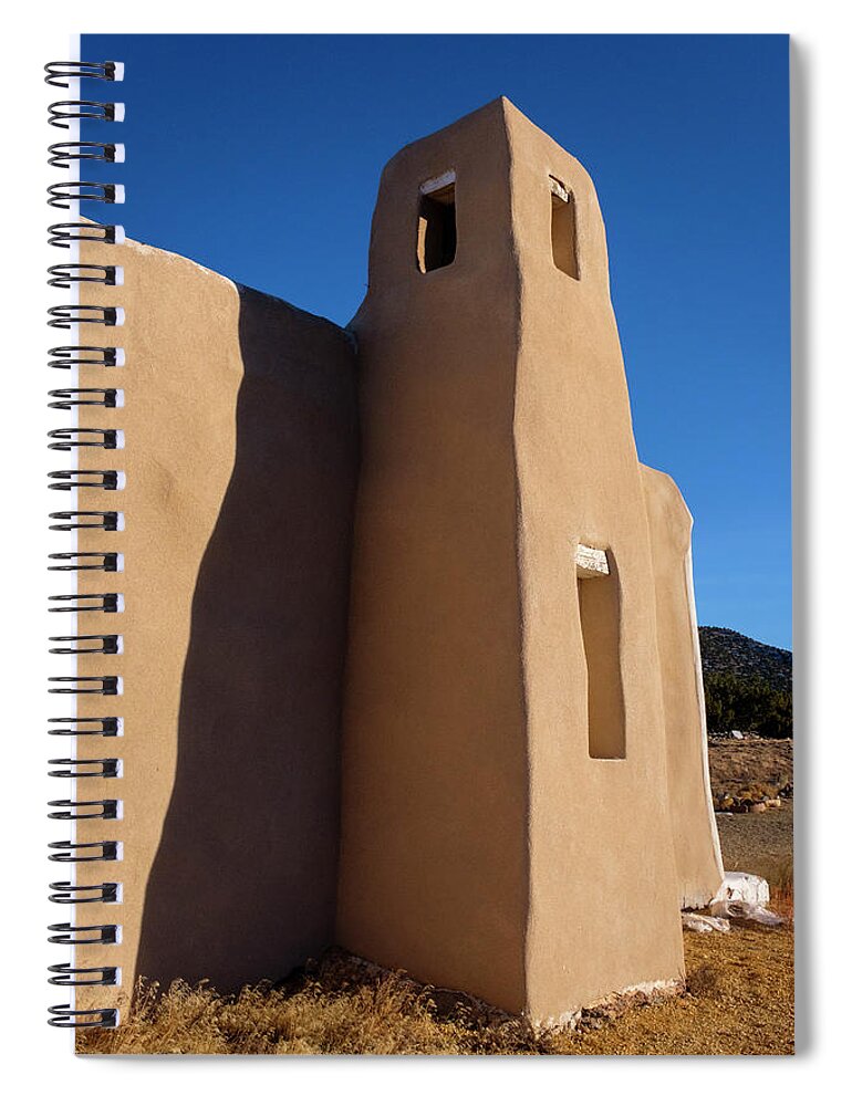 Architecture Spiral Notebook featuring the photograph Adobe Church Bell Tower in Golden New Mexico by Mary Lee Dereske