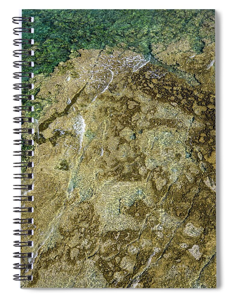 Seascape Spiral Notebook featuring the photograph Aerial drone view of sea transparent water with rocks on the bottom. Ocean background by Michalakis Ppalis