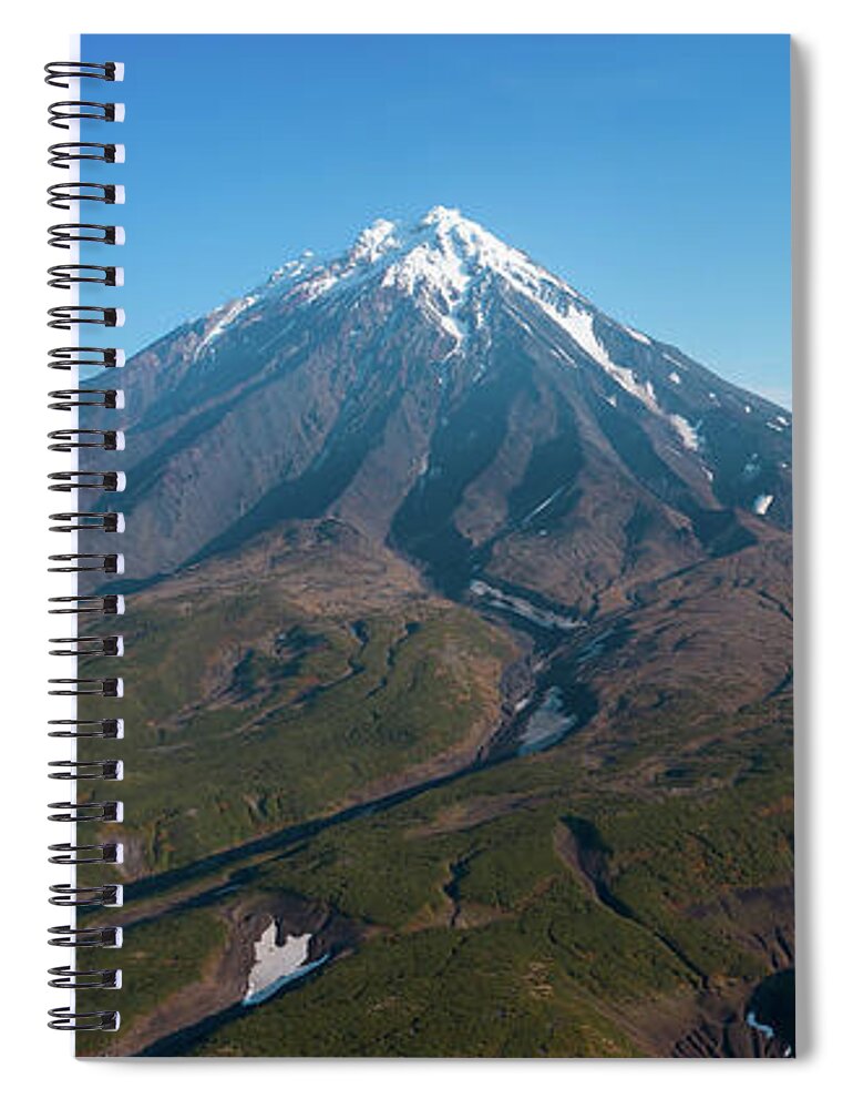 Volcano Spiral Notebook featuring the photograph Aerial panorama of Koryaksky volcano by Mikhail Kokhanchikov