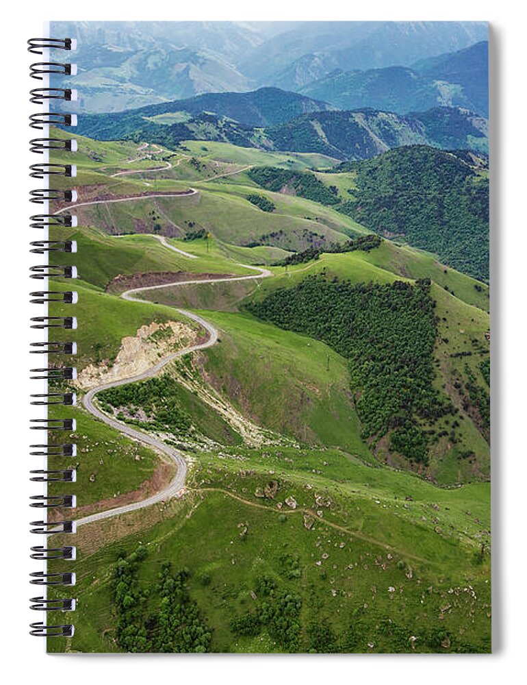 Mountain Spiral Notebook featuring the photograph Aerial view of road in mountains by Mikhail Kokhanchikov