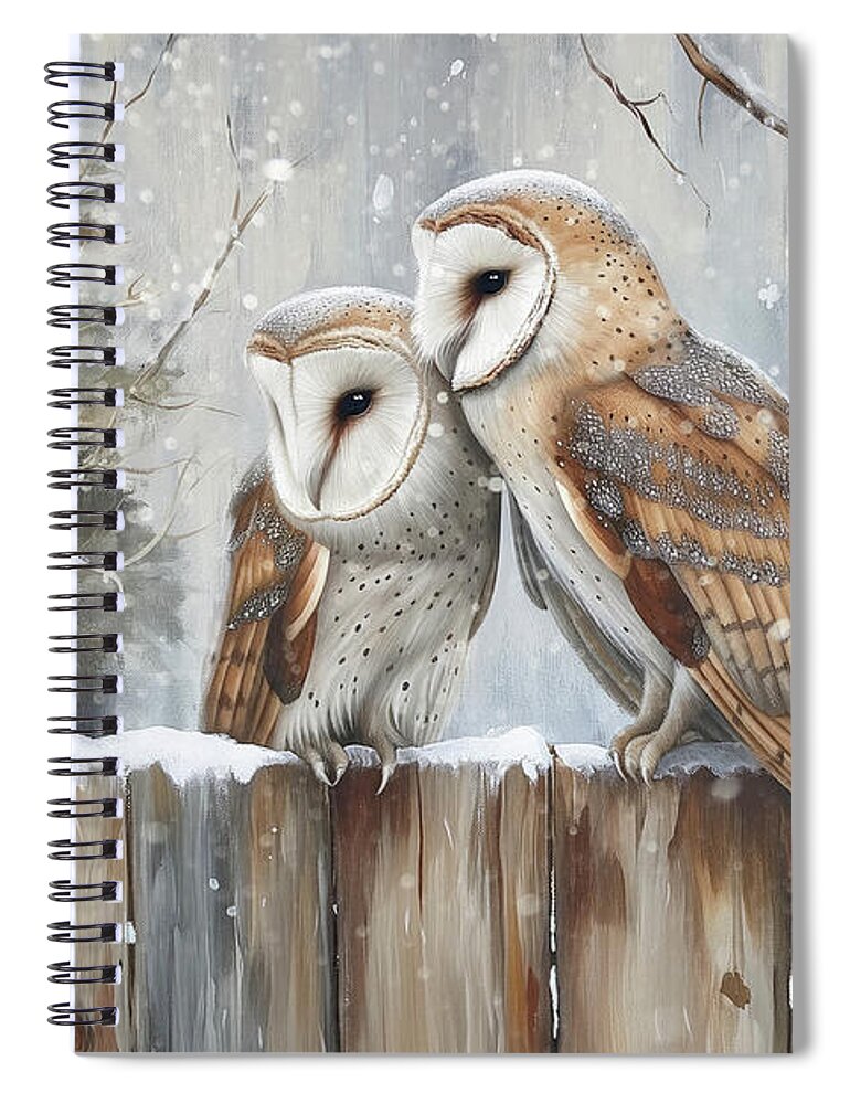 Barn Owl Spiral Notebook featuring the painting Affectionate Barn Owls by Tina LeCour