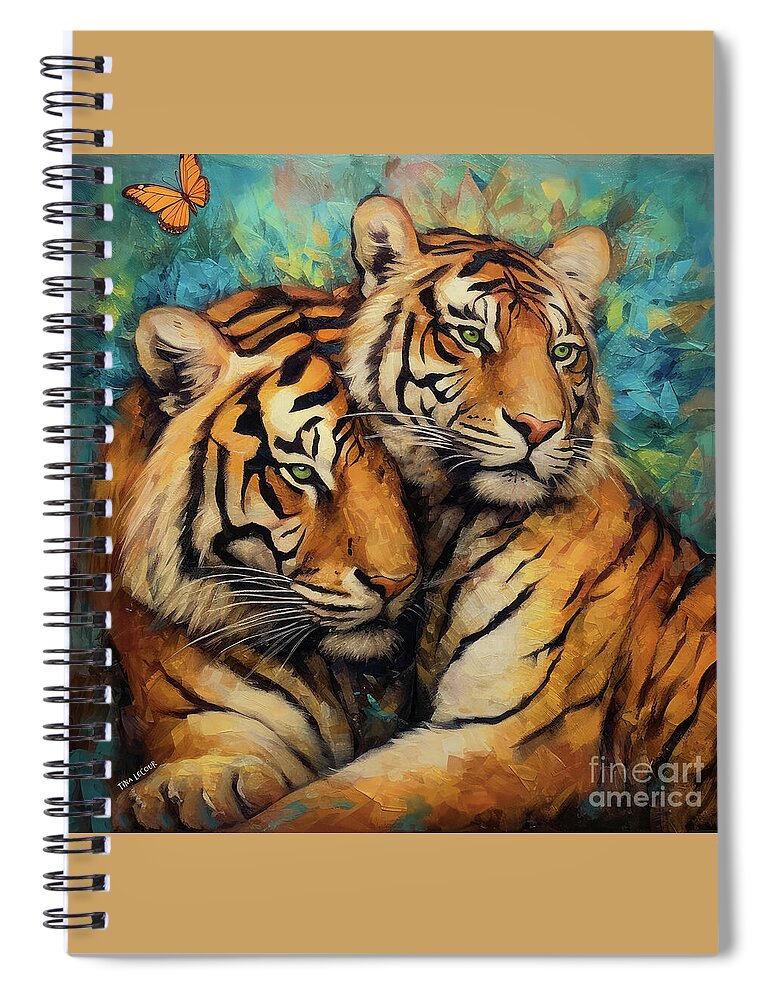Tigers Spiral Notebook featuring the painting Affectionate Tigers by Tina LeCour