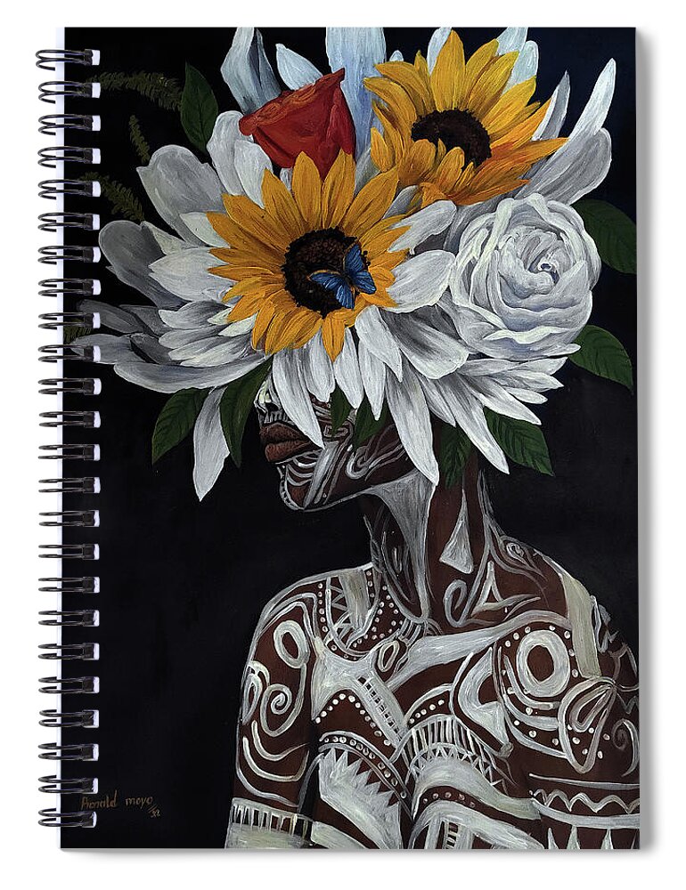 Rmo Spiral Notebook featuring the painting African Blossom by Ronnie Moyo
