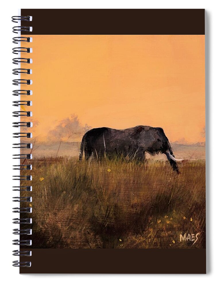 Elephant Spiral Notebook featuring the painting African Elephant on the plains by Walt Maes