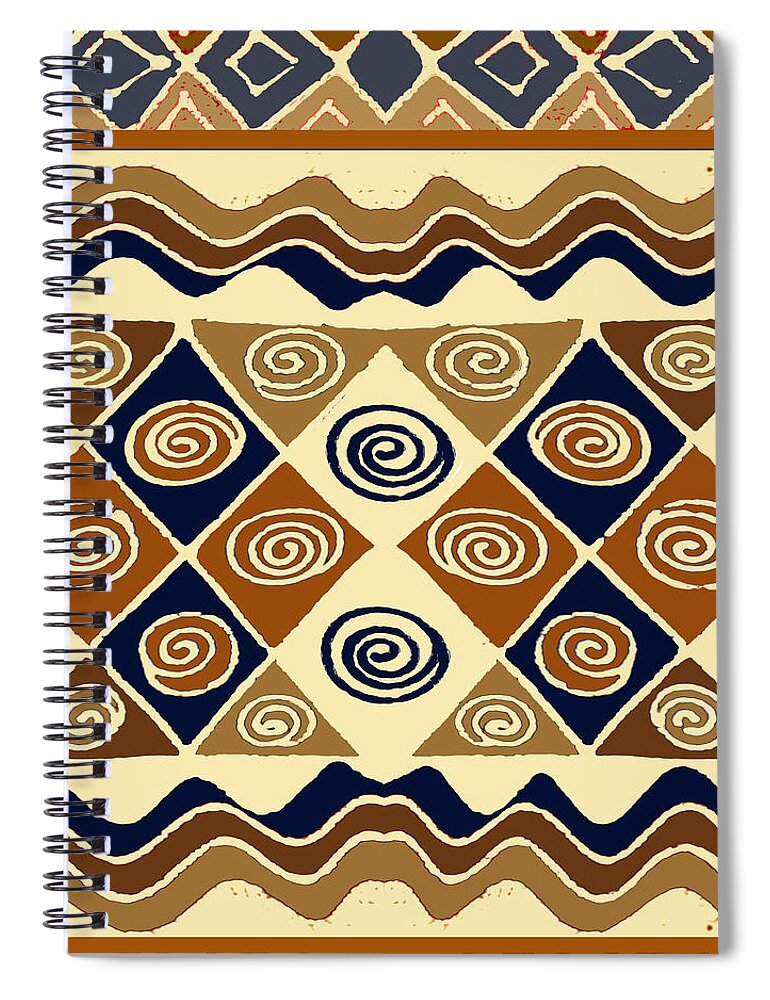  Spiral Notebook featuring the digital art African Tribal Rug - Ivory Tan Rust by Vagabond Folk Art - Virginia Vivier