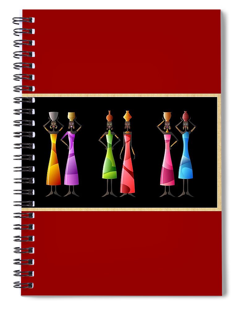 African Spiral Notebook featuring the mixed media African Women Carrying Jars by Nancy Ayanna Wyatt