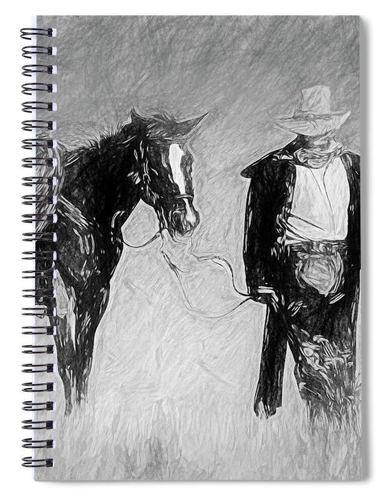 2013 Spiral Notebook featuring the digital art After a Long Ride - Sketch by Bruce Bonnett