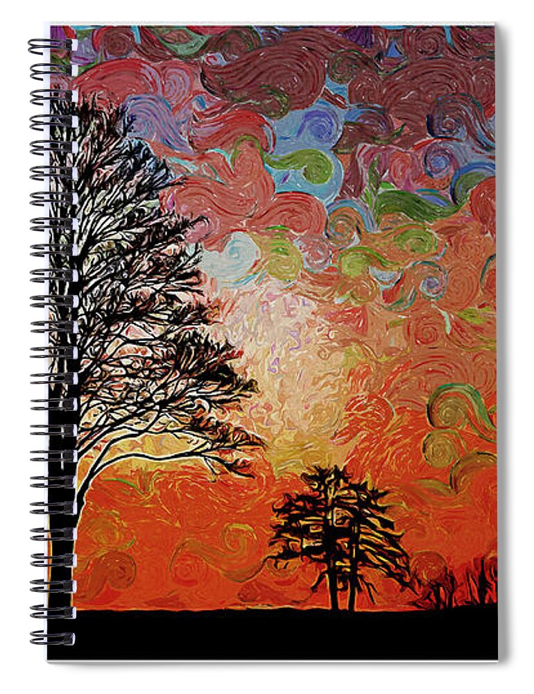 Oil On Canvas Spiral Notebook featuring the digital art Afterglow Sunset Sky Abendstimmung Evening Sky after Van Gogh Impressionist painting by Ahmet Asar by Celestial Images